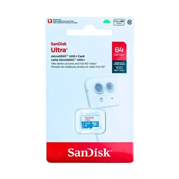 بطاقة ذاكرة سانديسك ألترا microSD فئة 10 بسعة 64 جيجابايت