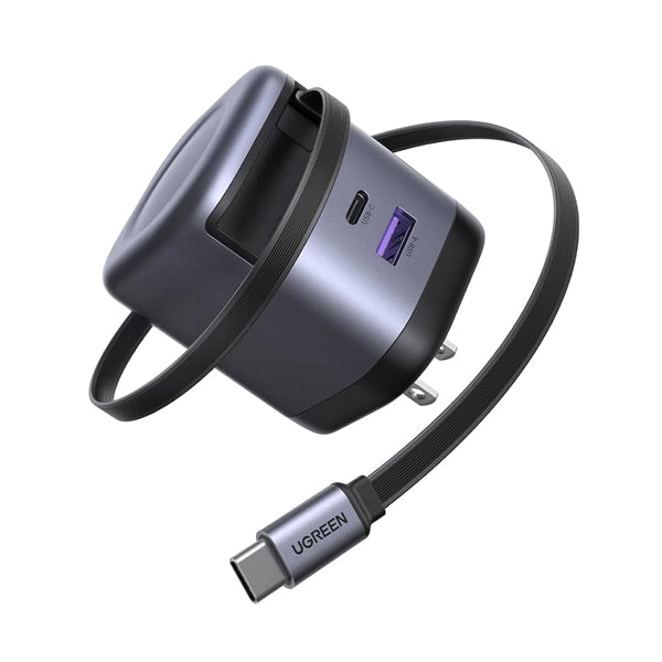 UGREEN Nexode Pro GaN Fast Charger with Retractable Cable 65W Max Output USB-C & USB-A Ports