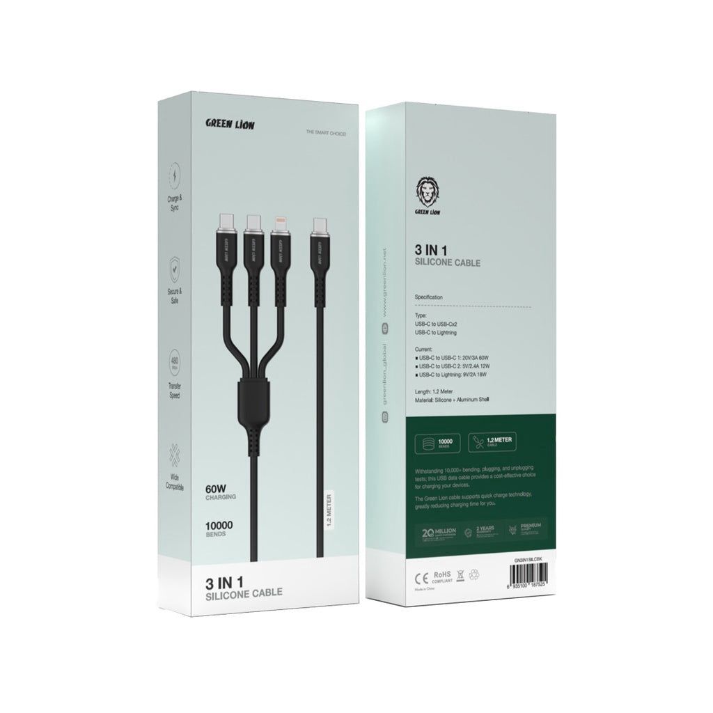 Green Lion 3-in-1 Silicone quick charge Cable