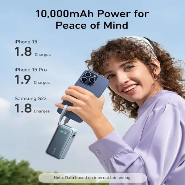 بطارية أنكر نانو المتنقلة بسعة 10000 مللي أمبير مع كيبل USB-C مدمج وقوة 30 واط طراز A1259H11