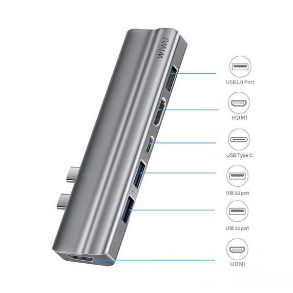 Wiwu T9G 8 في 1 موزع USB-C بهيكل من سبائك الألومنيوم