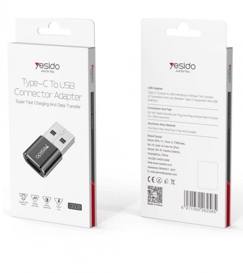 Yesido GS09 Type-C to USB Connector Adapter-Black