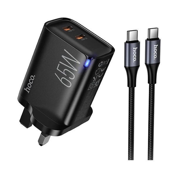 مجموعة شاحن Hoco DC126 الذكي المتوازن GaN مزدوج USB-C سريع الشحن