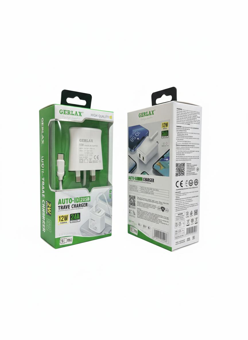 Gerlax GA-33Y 12W Travel AC Adapter with a 2-in-1 Type-C data cable