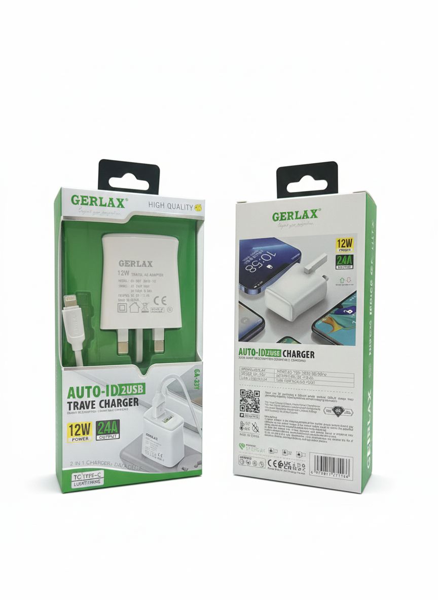 Gerlax GA-33Y Auto-ID 2USB Travel Charger- USB TO LIGHTNING