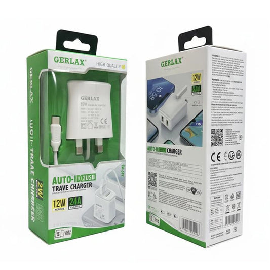 Gerlax GA-33Y 12W Travel AC Adapter with a 2-in-1 Type-C data cable