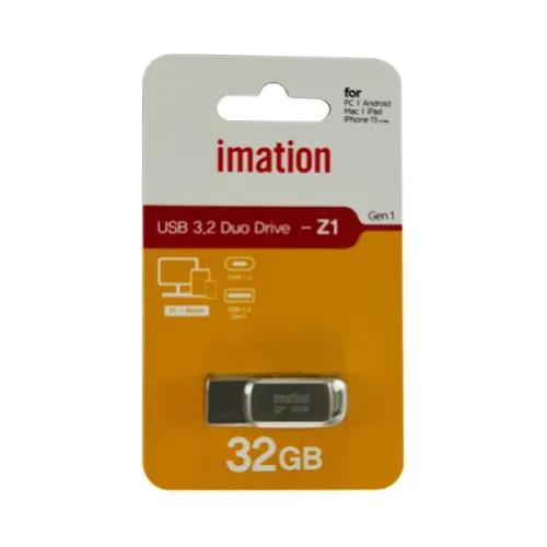 Imation USB 3.2 Gen1 Z1 OTG USB Flash Drive, 100MB/s Read Speed, USB C And USB A Dual Interface, 32GB Capacity, Pearl Nickel | Z1