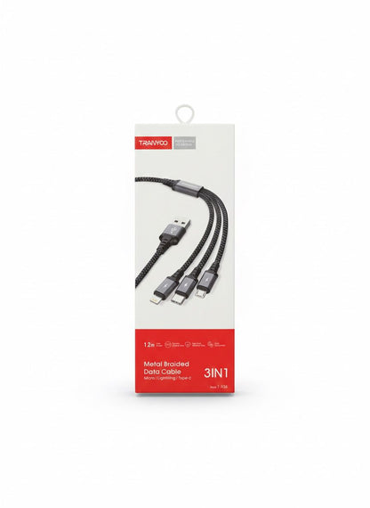 TRANYOO T-XS6 3-in-1 multi-charging braided data cable