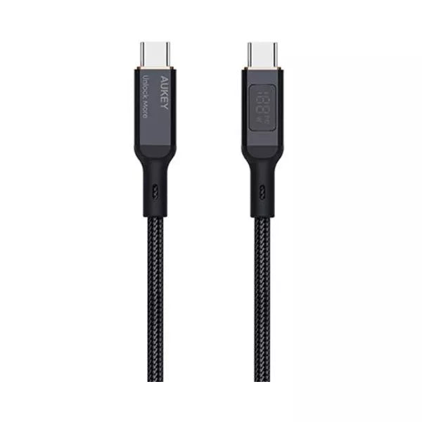 Aukey USB-C to USB-C Nylon Braided Cable 100W 1.8m LCD Display 480Mbps CB-MCC102-BK - Black