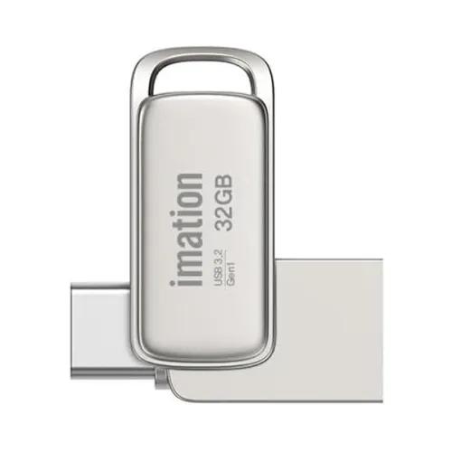 Imation USB 3.2 Gen1 Z1 OTG USB Flash Drive, 100MB/s Read Speed, USB C And USB A Dual Interface, 32GB Capacity, Pearl Nickel | Z1