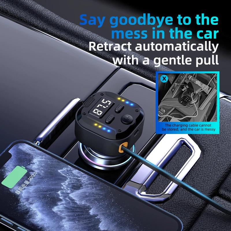 XUNDD Wireless FM Transmitter Retractable Car Charger