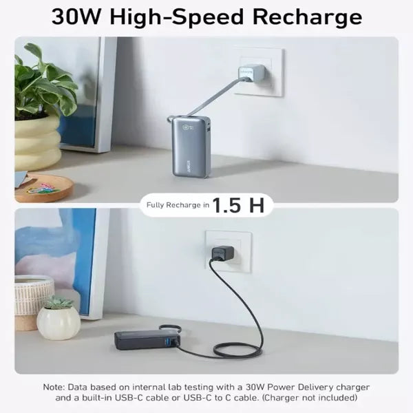 Anker Nano Power Bank 30W built-In USB-C Cable 10000mAh A1259H11