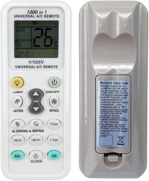 K-1028V Universal Air Conditioner Remote Control for LG Gree Midea Toshiba Haier Daikin Hitachi Sharp Panasonic Samsung Sanyo Hisense Fujitsu Whirlpool Bosch and More Than 1000 Brands A/C Controller