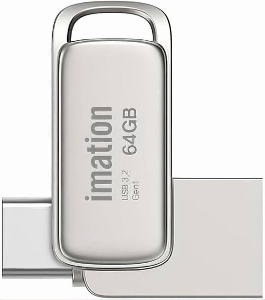 Imation USB 3.2 Gen1 Z1 OTG USB Flash Drive, 100MB/s Read Speed, USB C And USB A Dual Interface, 64GB Capacity, Pearl Nickel | Z1