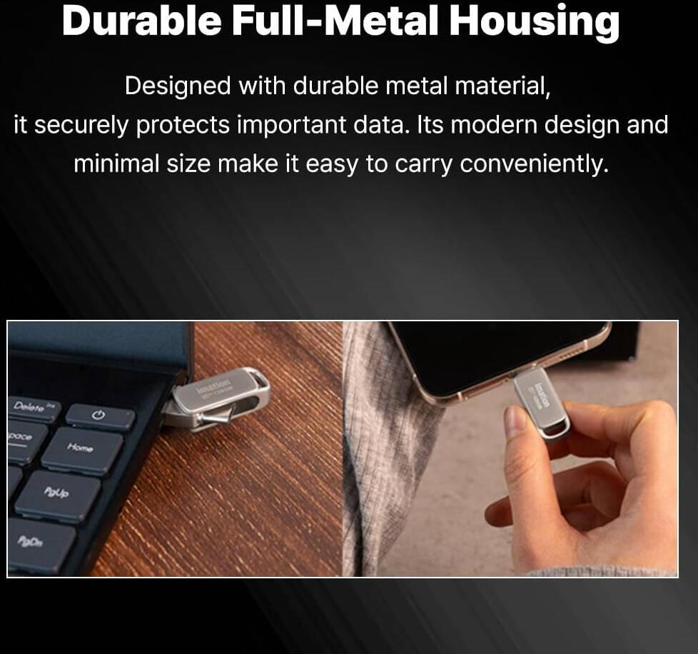Imation USB 3.2 Gen1 Z1 OTG USB Flash Drive, 100MB/s Read Speed, USB C And USB A Dual Interface, 32GB Capacity, Pearl Nickel | Z1