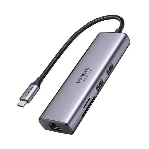 UGREEN 7 in 1 USB-C Hub / Type C Dongle with 4K@60Hz HDMI Port / USB 3.0 x 2 / Gigabit Ethernet / PD 100W / SD-TF Slots / UG-USBC-CM512-7P-MM-ADP