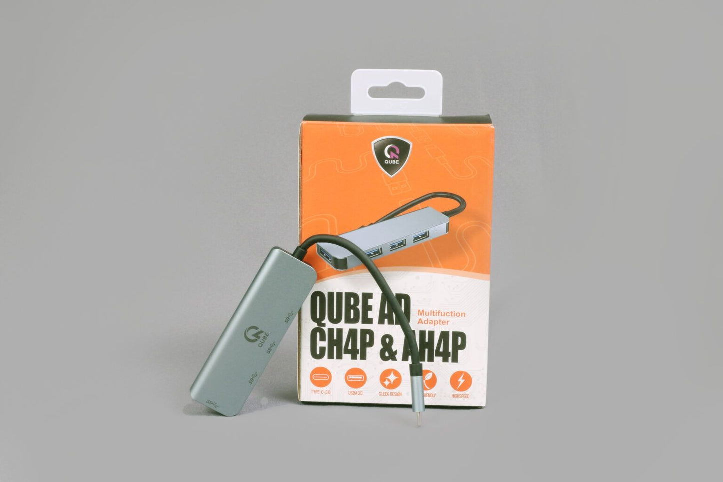 QUBE AD C-Type to USB A 3.0 Hub, Sleek Grey Aluminium Y23012