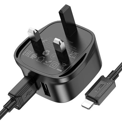 Hoco CS31B Ray dual-port USB wall charger with a UK plug configuration