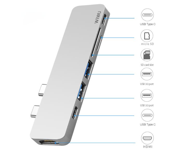 Wiwu T08G USB Type-C 7 In 1 Hub Aluminum Case