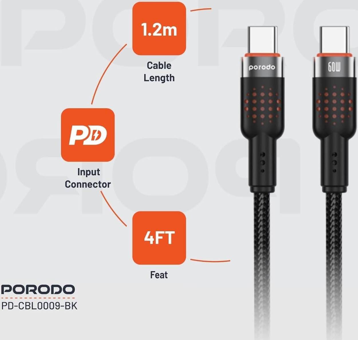 PORODO USB-C to USB-C aluminum braided cable