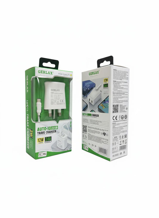 Gerlax GA-33Y 12W Travel AC Adapter with a 2-in-1 Type-C data cable