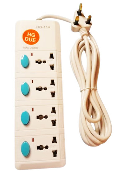 HG DUE Extension Bar with 4 sockets 3m Wire, 2500W 4 Universal Outlets with 4 Individual Switch and 4 Power Indicator 4 Way Extension Cord Board, Electric Extension Power Strip 250V/ 50/60Hz Long Length