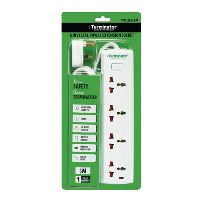 TERMINATOR 4 Way Universal Power Extension Socket