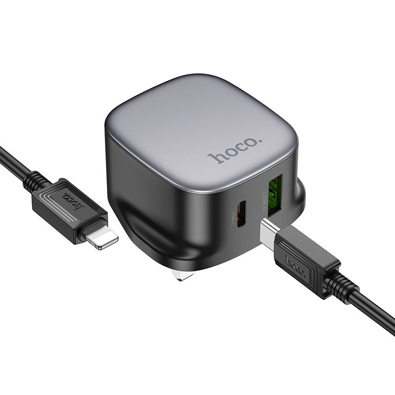 Hoco CS32B Rich dual port fast charger set with a UK plug and a USB-C to USB-C cable