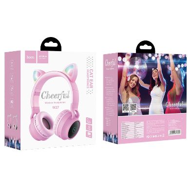 HOCO W27 Cheerful Cat Ear Bluetooth Headphones in pink