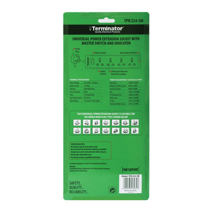 TERMINATOR 4 Way Universal Power Extension Socket