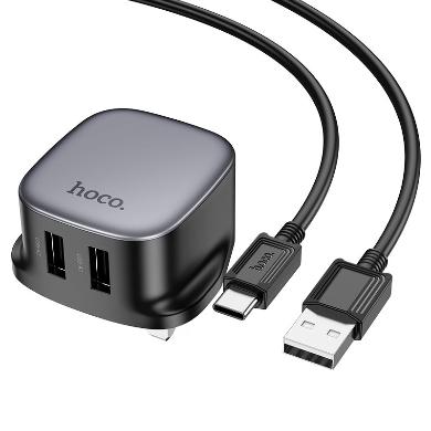 Hoco CS31B Ray dual-port USB wall charger with a UK plug configuration