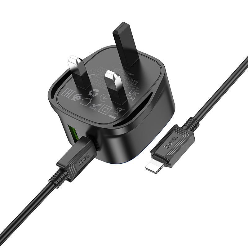 Hoco CS32B Rich dual port fast charger set with a UK plug and a USB-C to USB-C cable