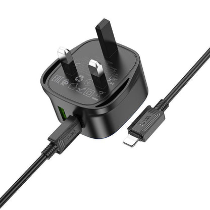 Hoco CS32B Rich dual port fast charger set with a UK plug and a USB-C to USB-C cable