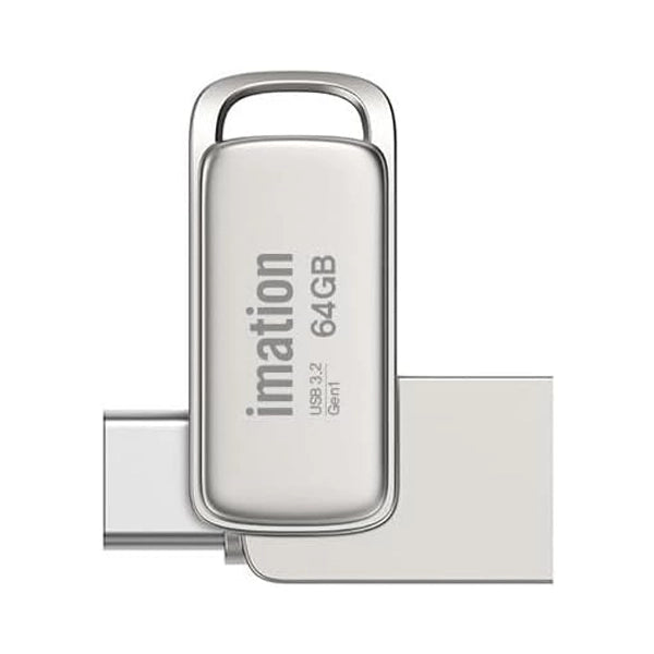محرك أقراص فلاش Imation USB 3.2 Gen1 Z1 OTG، سرعة قراءة 100 ميجابايت/ثانية، واجهة مزدوجة USB-C وUSB-A، سعة 64 جيجابايت، نيكل لؤلؤي | Z1