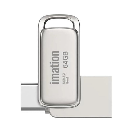 Imation USB 3.2 Gen1 Z1 OTG USB Flash Drive, 100MB/s Read Speed, USB C And USB A Dual Interface, 64GB Capacity, Pearl Nickel | Z1