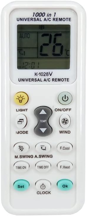 K-1028V Universal Air Conditioner Remote Control for LG Gree Midea Toshiba Haier Daikin Hitachi Sharp Panasonic Samsung Sanyo Hisense Fujitsu Whirlpool Bosch and More Than 1000 Brands A/C Controller