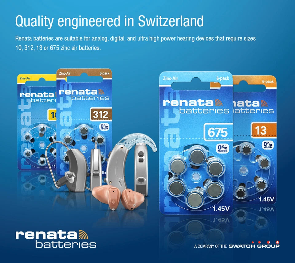 Renata ZA 675 hearing-aid batteries, pack of 6